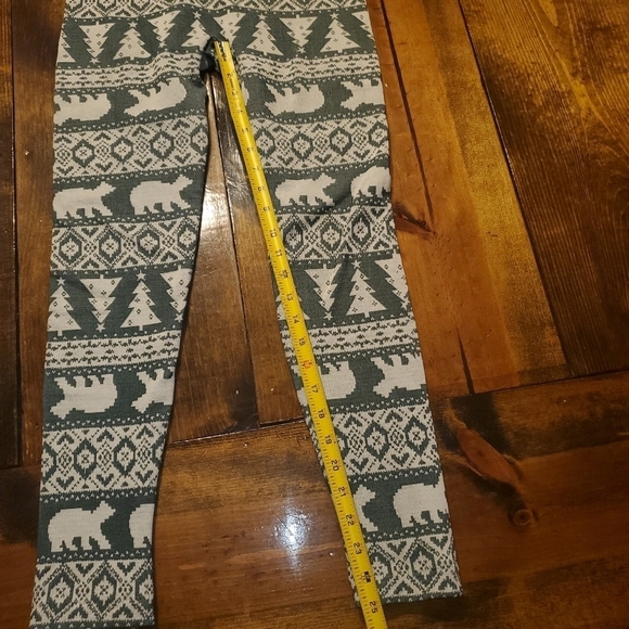 CHRISTMAS fleece leggings green cream Large - Picture 3 of 12